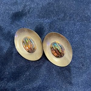 Iridescent oval vintage clip on earrings